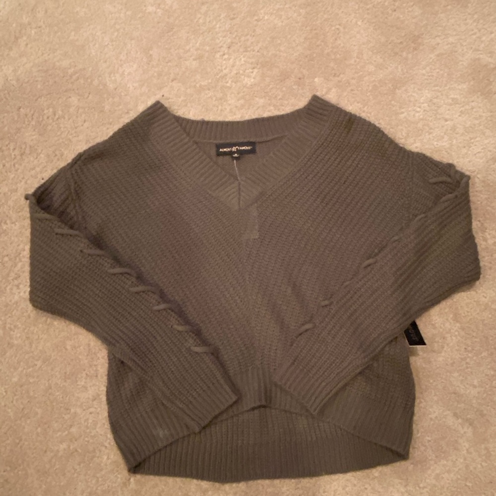 Almost Famous Olive Cropped Ribbed Sweater